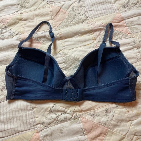 vintage y2k metallic navy blue silver color shift glitter bra chain charm 34c - Picture 3 of 8